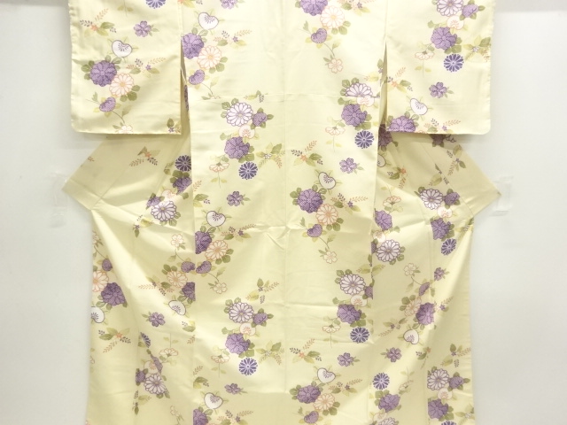 未使用品　橘に菊模様小紋着物